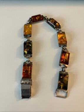 Multi-Tone MS Amber Link Bracelet in Sterling Silver Settings